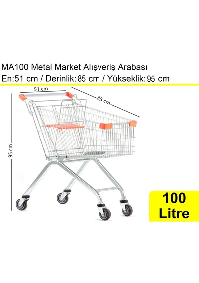 Ma100 Metal Market Alışveriş Arabası 100 Litre / En:51 Boy:85 Yükseklik:95 Cm