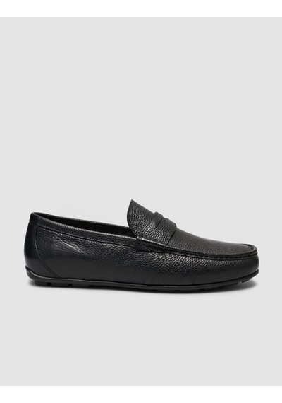 Cabani Hakiki Deri Dokulu Siyah Erkek Loafer Ayakkabı Siyah