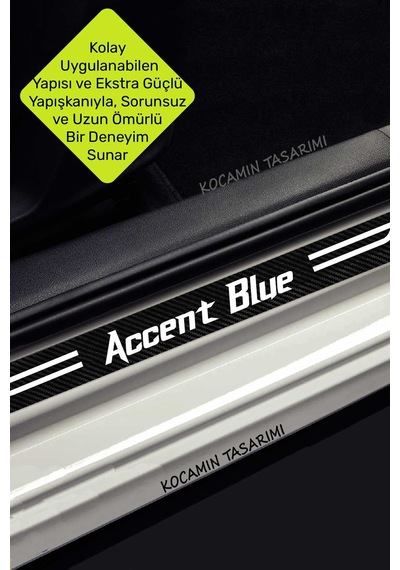 Hyundai Accent Blue Kapı Koruma Eşiği Dekoratif Siyah Karbon Üzeri Beyaz Hyundai Accent Blue Yazılı 4'lü Set