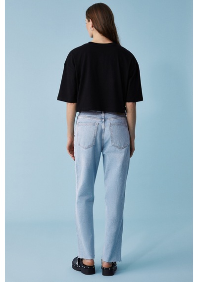 Ethıquet Ahrı Kadın Relaxed Fit Bisiklet Yaka Baskılı Siyah T-shirt