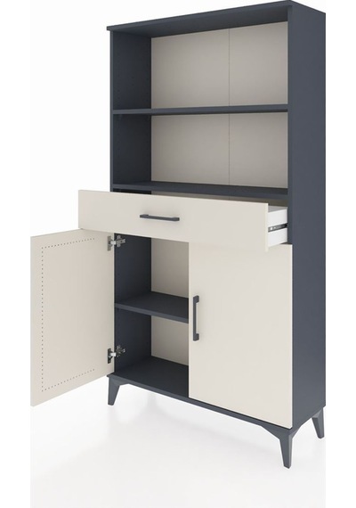 Arges Dolap 3 Raflı Tek Çekmeceli 2 Kapaklı 88x30x163 Antrasit-aytaşı Antrasit
