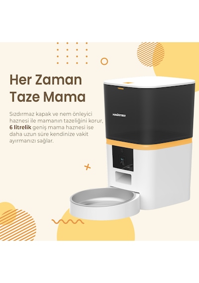 Haustier Qq005 Beyaz Kameralı Akıllı Kedi Köpek Otomatik Mama Kabı, Tuya App-wifi Uzaktan Kontrol, Sesle Çağırma, Ayarlanabilir 480p Kamera, 6lt Hazne