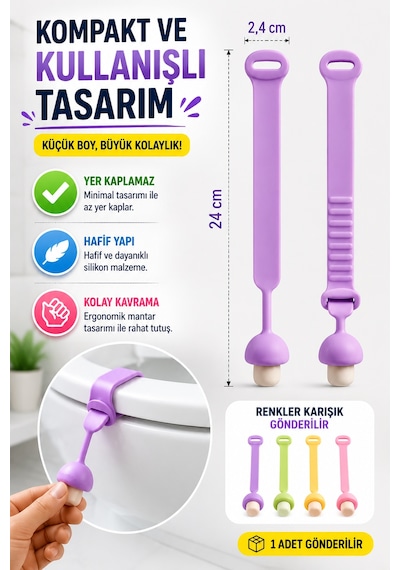 1 Adet Mantar Tasarımlı Klozet Kapağı Kaldırma Aparatı Silikon Hijyenik Tutacak Renkli 24 Cm Diğer