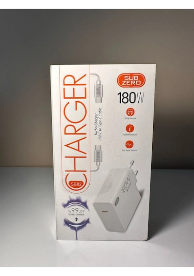 Subzero 180w Type-c Pd Kablolu Sg82 Turbo Ev Tipi Şarj Aleti Salise Gösterir