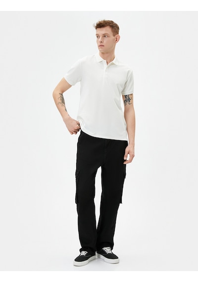 Koton Yakalı Tişört Slim Fit Düğmeli Kısa Kollu Beyaz 4sam10002mk Beyaz