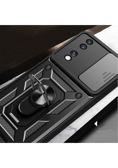 Honor 70 Kılıf Sürgülü Kamera Koruyucu Manyetik Standlı Tank Koruma Pazarplus Mavi