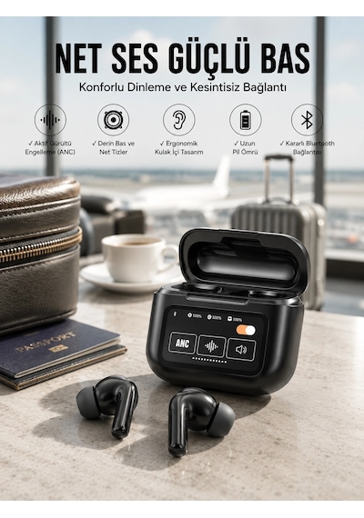 Mey İthalat Yeni Nesil Bluetooth Kulaklık Ekranlı Yüksek Ses Kaliteli Uzun Şarj Süreli