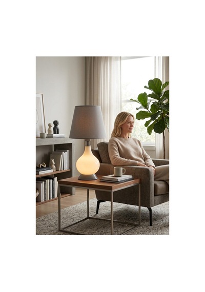 Işık Geçiren Porselen Abajur 46 Cm - Krem, İpek Şapkalı Pa020104x