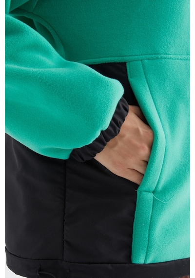 Tommy Life Deniz Yeşili Yarım Fermuar Etek Ucu Büzgülü Dik Yaka Oversize Kadın Polar Sweatshirt - 97236 Yeşil