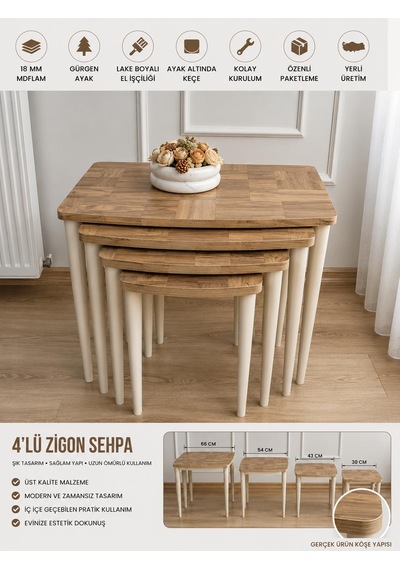 Premium Mdf Meşe Blok Ahşap Görünümlü Mdf Üst Tabla Gürgen Lake Boyalı Ayaklar