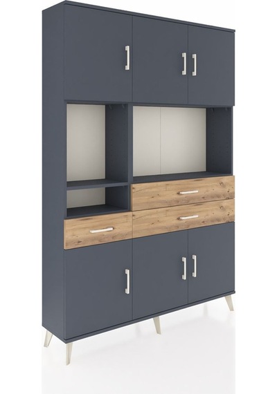 Arges Dolap 9 Raflı 3 Çekmeceli 6 Kapaklı 132x30x195 Antrasit-antrasit/çam Antrasıt/atlas Çam