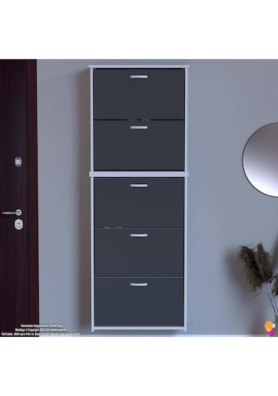 Modilayn Verve Asma Antre 72x194x26 Cm Lik 5 Düşer Kapak 10 Göz Bölmeli Ayakkabılık Antrasit - Beyaz Modilayn Verve Asma Antre 72x194x26 Cm Lik 5 Düşer Kapak 10 Göz Bölmeli Ayakkabılık Antrasit - Beyaz