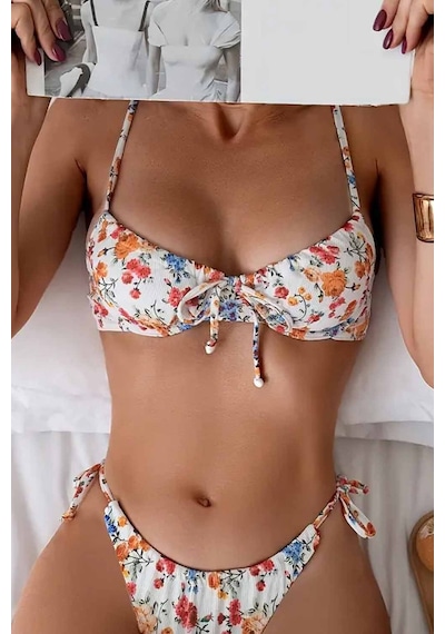 Angelsin Çiçek Baskılı Bikini Üstü Çok Renkli