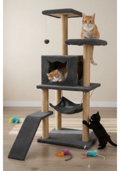 Missidea S9 Kedi Tırmalama Kulesi Platformlu 124 Cm Antrasit