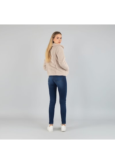 Modeva Global Kadın Kahverengi Düğmeli Cepli Tedy Peluş Mont Bej