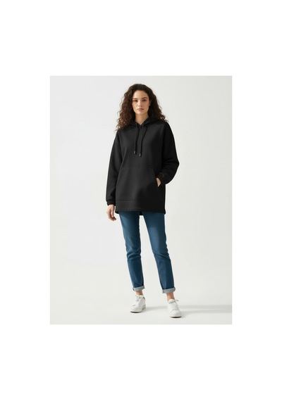 Lyvean Kapşonlu 3 İplik Penye Sweatshirt Siyah