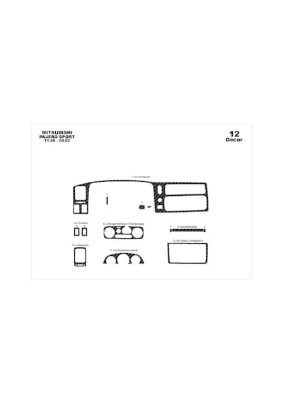 Mitsubishi Pajero Sport Torpido Kaplama 1998-2002 12 Parça Karbon