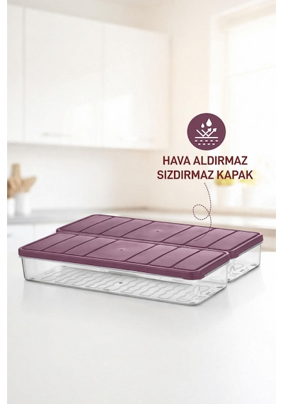 2 Adet 1 Lt. Nora Organizer Buzdolabı Buzluk Düzenleyici Saklama Kabı Mürdüm