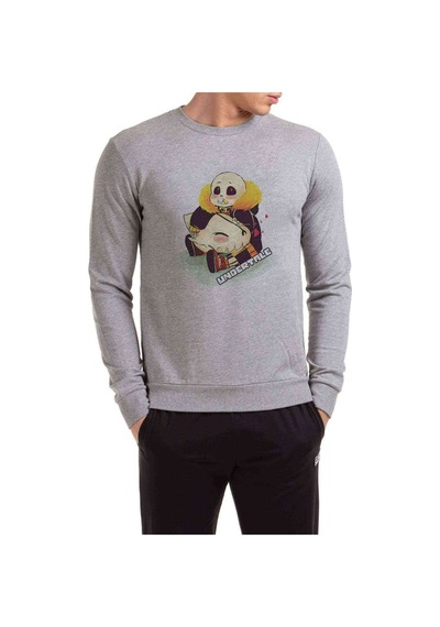 Undertale Sans Os Baskılı Gri Erkek Örme Sweatshirt