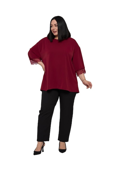 Disentis Modest Büyük Beden Dantel Detaylı Yarım Kol Bordo Bluz Bordo