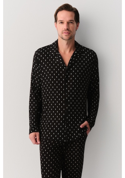 Suwen Adrian Erkek Maskülen Pijama Takımı Sh26309660b911 Siyah Desenli