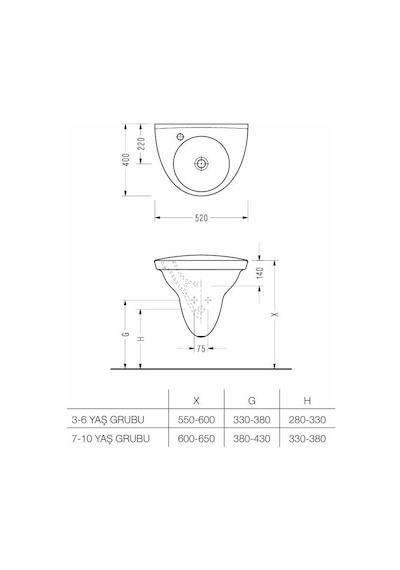 Serel Paleimon Çocuk Monoblok Asma Lavabo - Pl371xs110h Diğer
