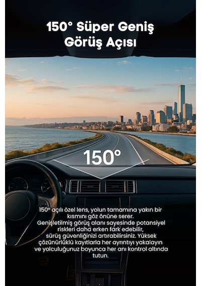 Mieco A7 4k Uhd Wifi Adas 150 Derece Ultra Geniş Açı Gece Görüşü Ön - Arka Araç Kamerası 2025 - Hafıza Kartı Hediyeli