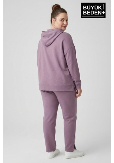 Süperlife Büyük Beden Kapşonlu A Baskılı Tunik İnce Sweatshırt Spr26btk991-3 Lilac