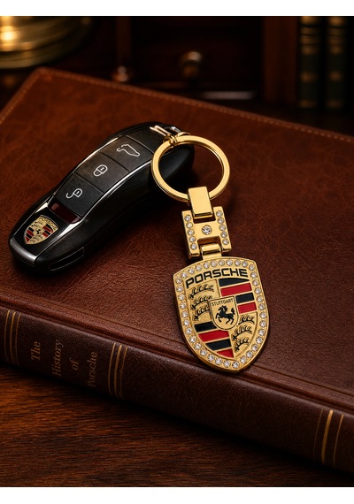 Lüks Metal Taşlı Gold Anahtarlık Porsche İle Uyumlu Gold Renk Taşlı Aksesuar Panamera Cayman 911 Cayenne