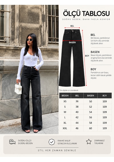 Zdn Jeans Yüksek Bel Antrasit Wide Leg Jean