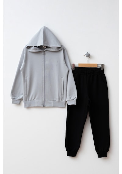 Beniizle Kapüşonlu Fermuarlı Çift Cepli Unisex Eşofman Takımı Gri