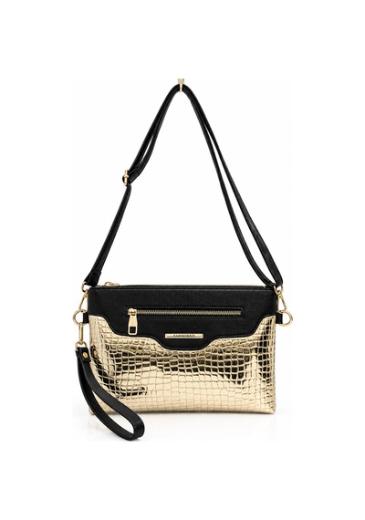 Sanmorris Kadın Suni Deri Ayarlanabilir Çapraz Ve El Askılı Portföy, Clutch Çanta S-1360 Gold Altın