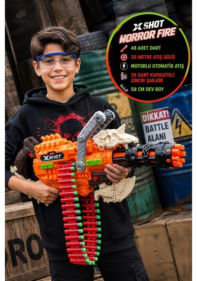 Horror Fire Dart Tabancası 48 Dart Motorlu Otomatik Zincir Beslemeli 30 Metre 58 Cm