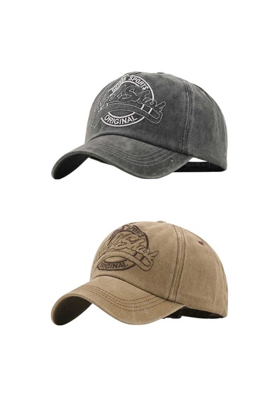 Tezzgelsin Unisex Eskitme Rock Shark Nakışlı Ayarlanabilir Beyzbol Kep Şapka 2'li Set Siyah - Camel