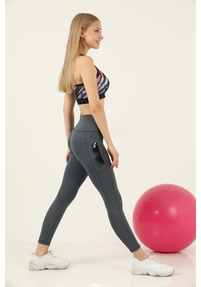 Kadın Antrasit Yüksek Bel Toparlayıcı Çift Cepli Spor Tayt Bilek Boy Boy Slim Fit Görünüm 1057 Antrasit