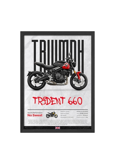 Triumph Trident Siyah Ahşap Çerçeveli Dekoratif Motosiklet Duvar Tablosu