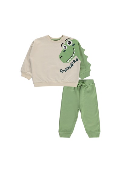 Civil Baby Dinozor Baskılı 6-18 Ay Takım - Bej Taş Rengi