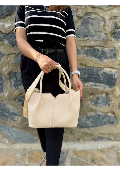 Just Polo Kadın Orijinal Just Polo Yumuşak Deri Ayarlanabilir Askılı Lüks El Ve Omuz Çantası Shoulder Bag Krem