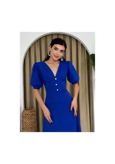 Butik İstanbul Linda Midi Elbise Saks Mavi