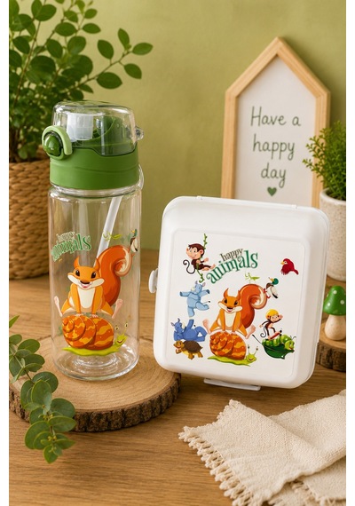 Conjunto Matara 500 Ml Ve 2 Katlı Beslenme Kabı 2'li Set- Matara Beslenme Kabı Seti - 909693526