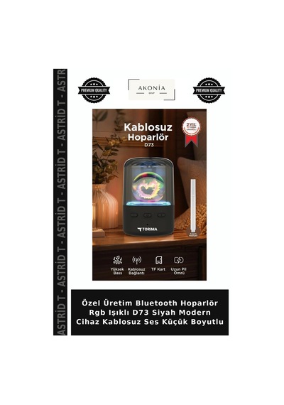Özel Üretim Bluetooth Hoparlör Rgb Işıklı D73 Siyah Modern Cihaz Kablosuz Ses Küçük Boyutlu