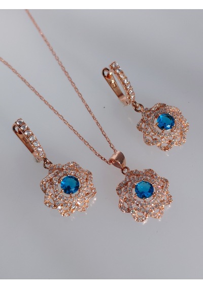 Gümüş Gold Çiçek Tasarım Kolye Küpe Klasik Kadın Set
