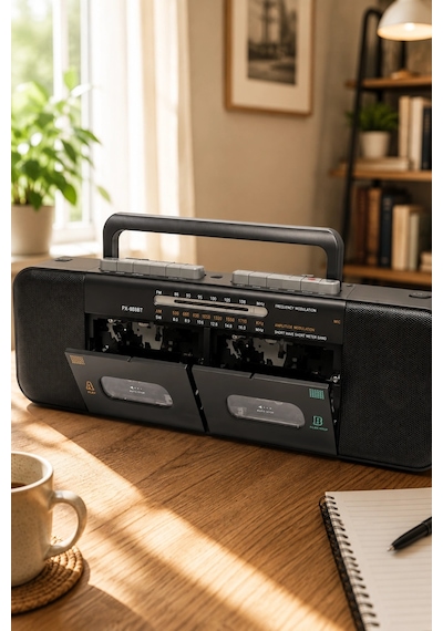 Puxing Px-888bt Siyah Nostaljik Çift Kaset Çalar Radyo - Bluetooth, Usb/sd, Mp3 Çalar