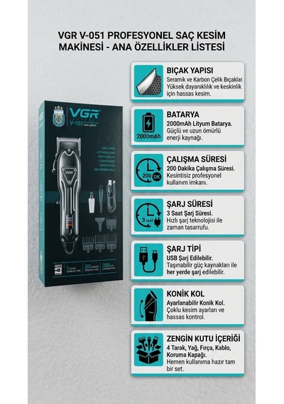 Profesyonel V-051 Güçlü Tıraş Makinesi Vgr 120 Dak