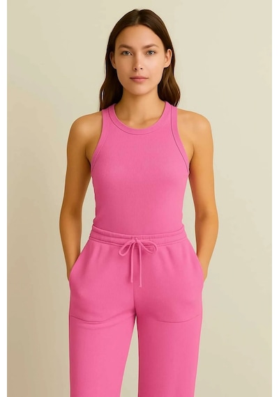Bigümex Halter Yaka Atlet Ve Cepli Pantolonlu Takım Pembe