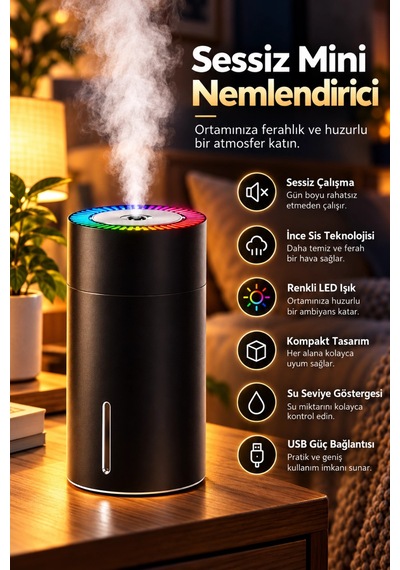 Castu W301 Şarjlı Taşınabilir Oto Masaüstü Hava Nemlendirici Ultrasonik Sessiz Buhar Makinesi