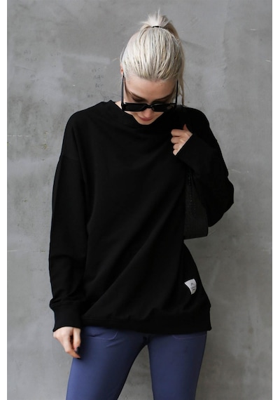 Madmext Siyah Basic Oversize Kadın Sweatshirt Mg1686 Siyah