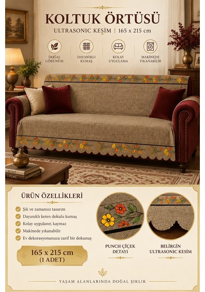 Çok Amaçlı Kadife Koltuk Örtüsü Kaymaz Süngerli 165x215 Cm Modern Bohem Çekyat Şalı Piknik Masa Örtüsü Kahverengi