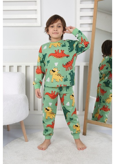 Bunny Hopp Erkek Çocuk Dinozor Desenli Pijama Takımı - %100 Pamuk Süprem Penye Kumaşlı Yeşil Bunny Hopp Erkek Çocuk Dinozor Desenli Pijama Takımı - %100 Pamuk Süprem Penye Kumaşlı Yeşil