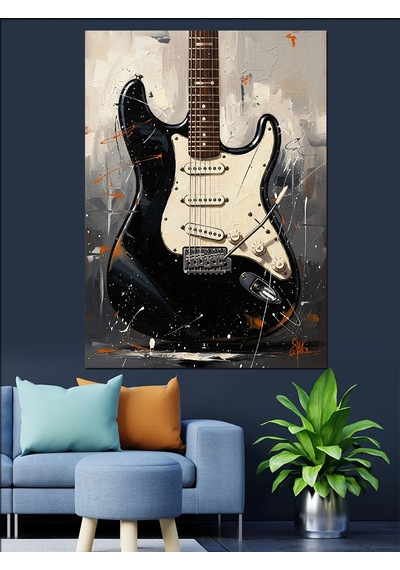Ahşap Tablo Duvara Yaslı Elektro Gitar Yiyecek Ve İçecek Tabloları